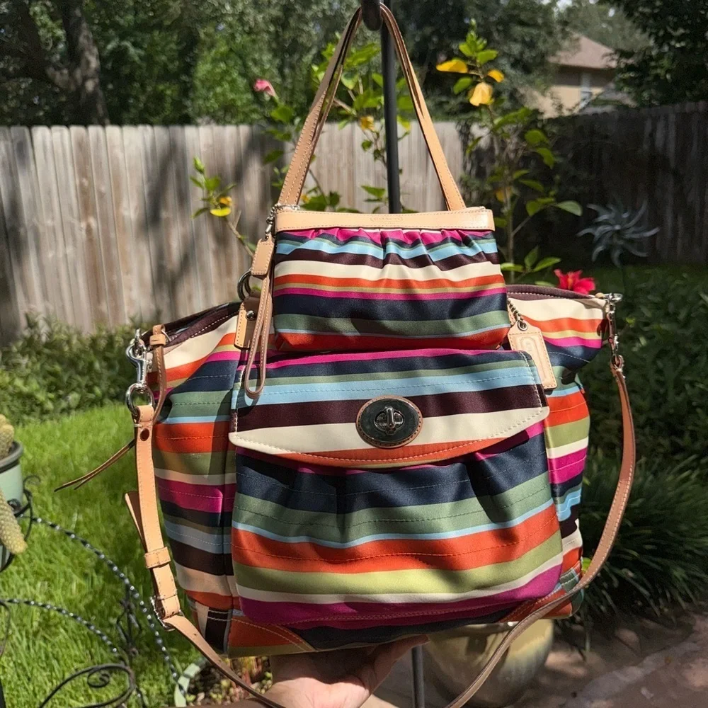 Rare Coach Legacy Stripe Leah Large Tote Purse & Matching Wristlet